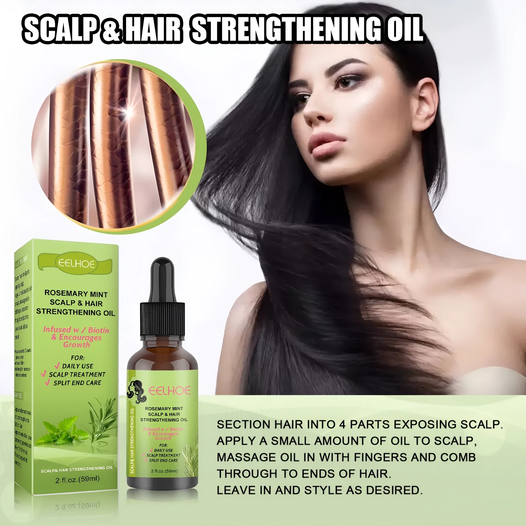 59ml bottle of rosemary mint hair growth fluid for scalp massage and root nourishment