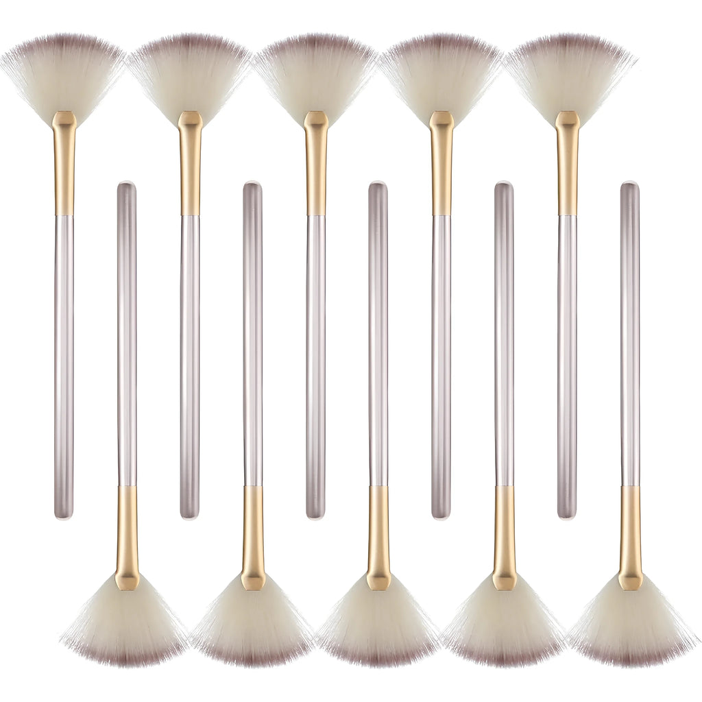 10 professional facial fan brushes with champagne finish and protective covers
