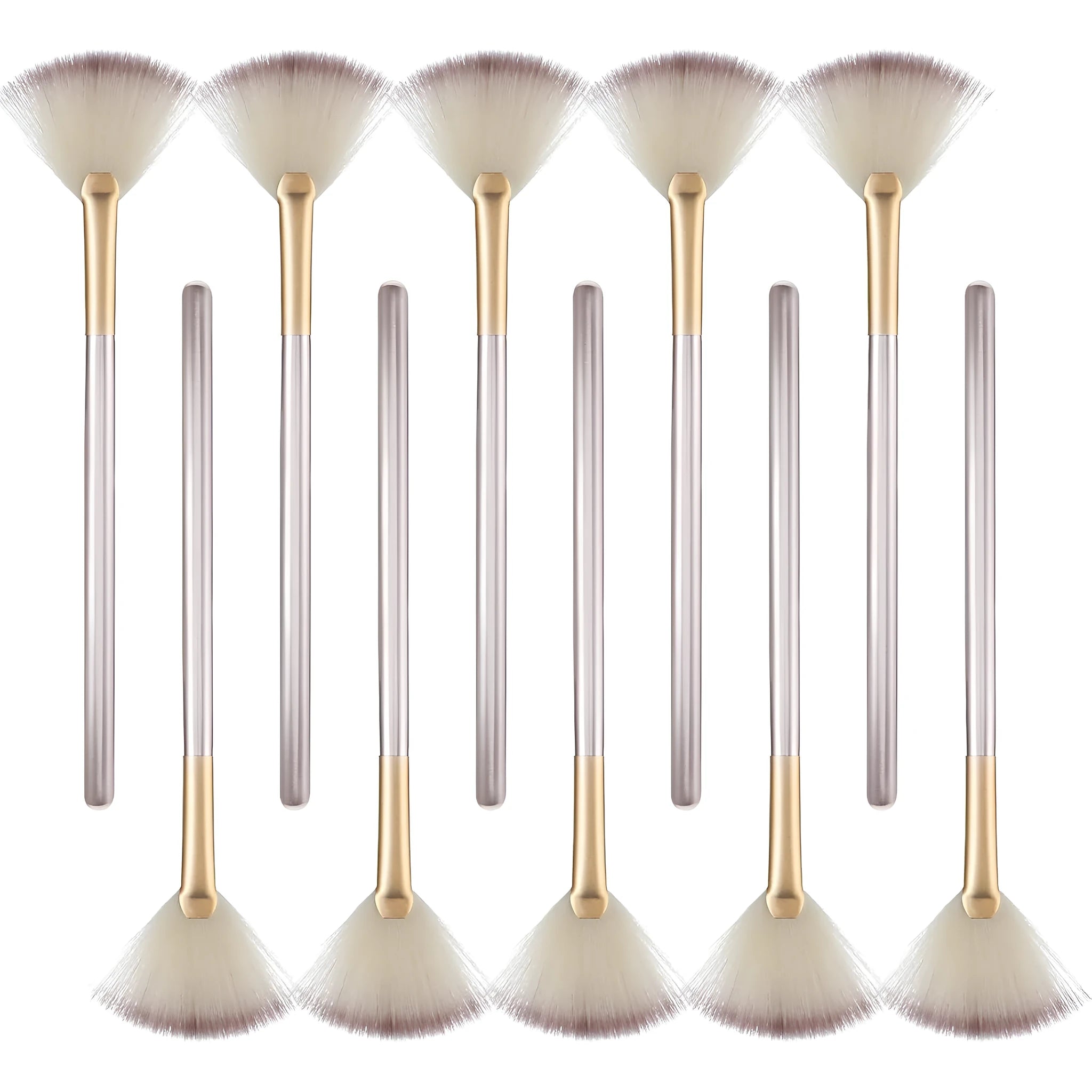 10 professional facial fan brushes with champagne finish and protective covers