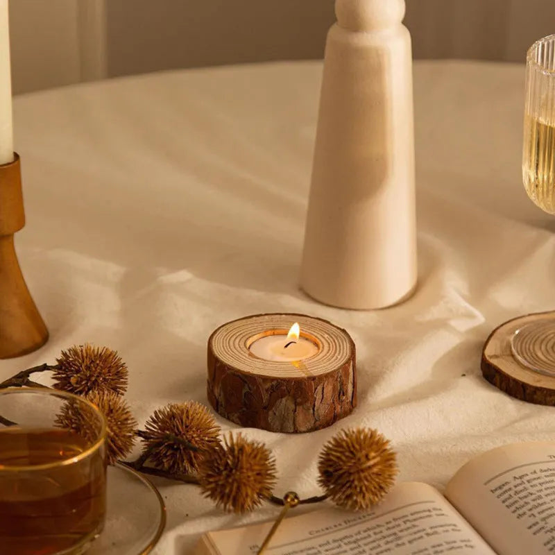 Simple modern pastoral wood candle holder with four candles in a carton packaging