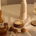 Simple modern pastoral wood candle holder with four candles in a carton packaging