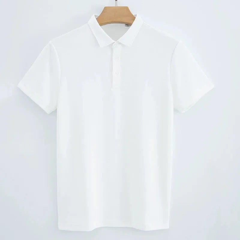 230g double-sided cotton non-ironing air layer polo shirt for men short sleeve solid colour top in black