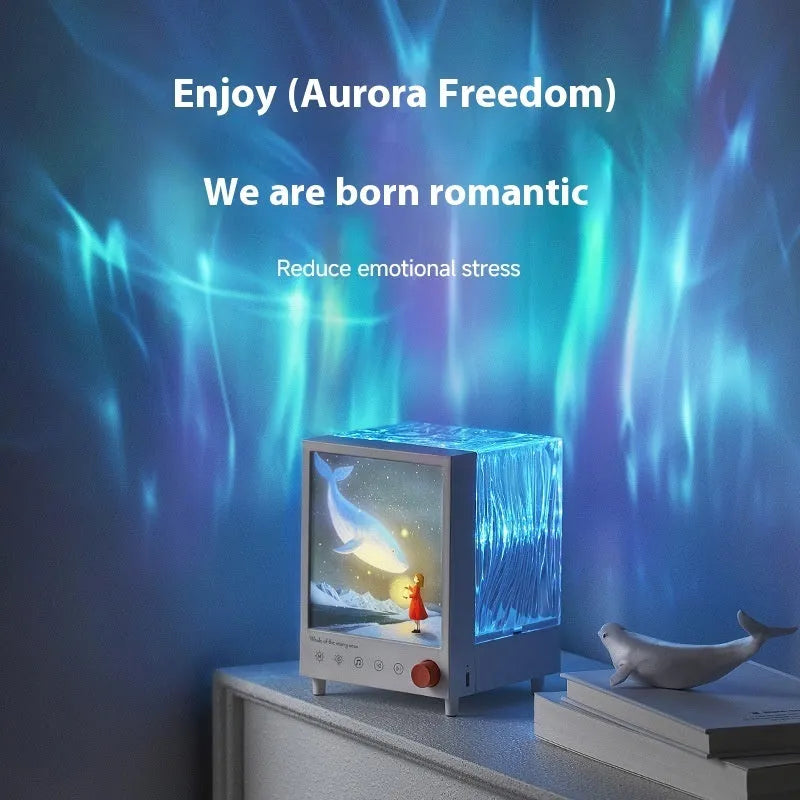 Aurora Treasure Box atmosphere projection lamp showing Star Sea Whale light projection pattern