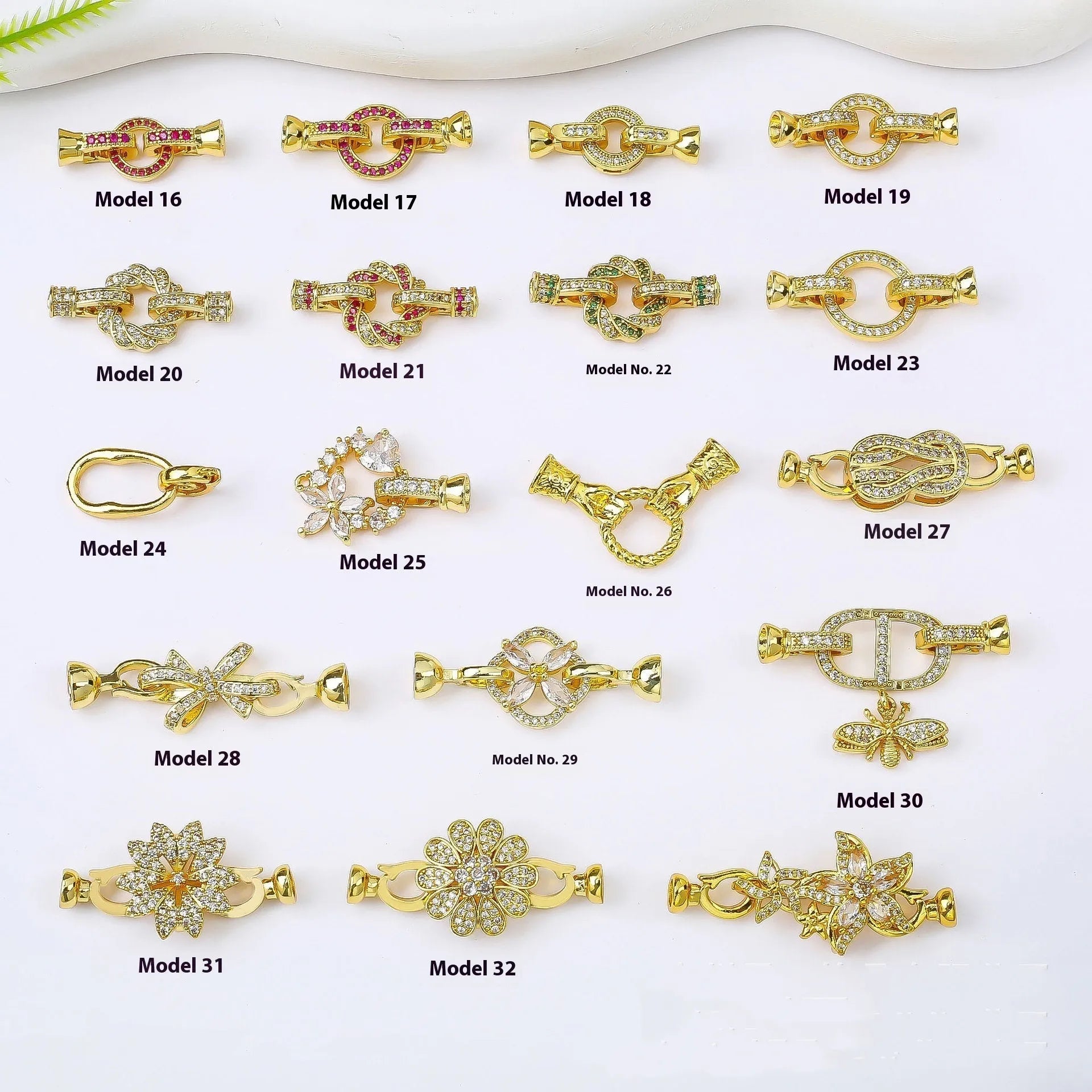 Small gold-plated necklace buckle clasp for DIY jewellery making in gold, rose gold, silver finishes