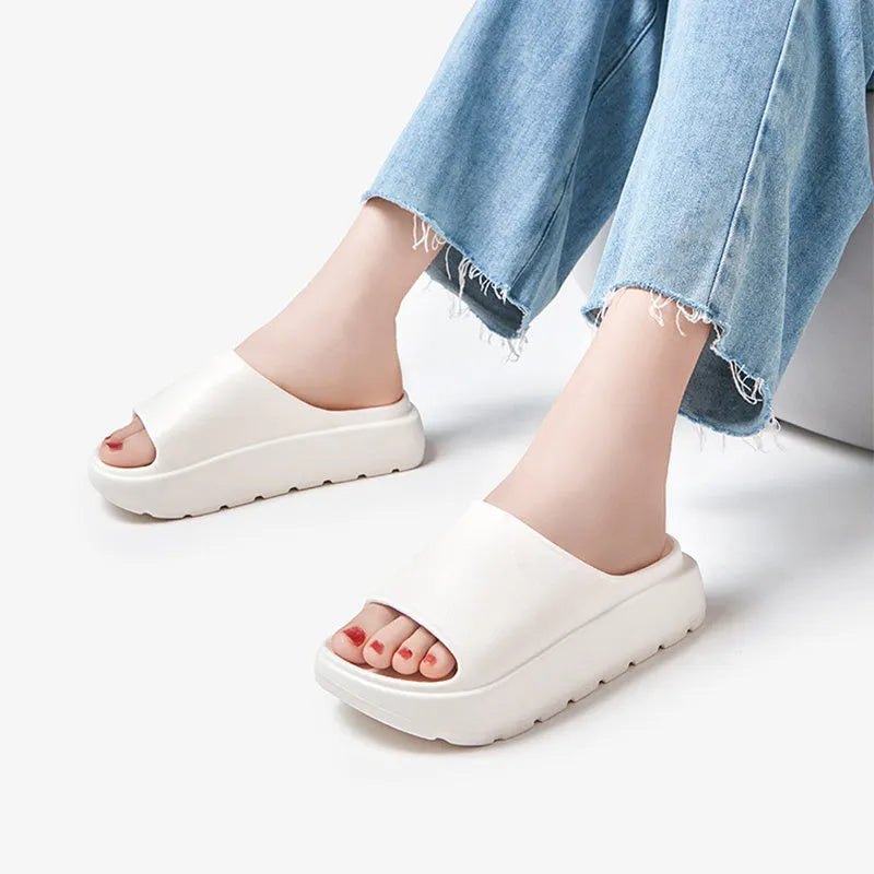 Women's 5.5cm thick fish mouth beach slippers in Beige, Black, Khaki, and Rose Red colours with EVA soles