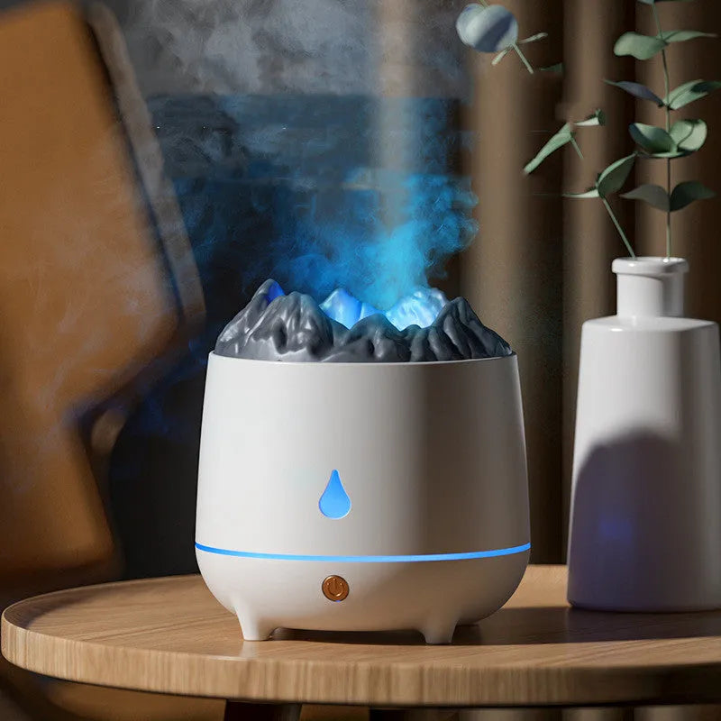 Volcano-shaped ultrasonic humidifier in black colour with USB cable