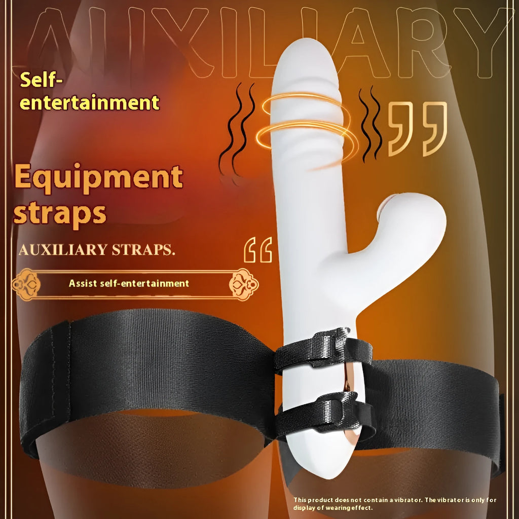 Black knitted sex toy strap for women showing adjustable appliance accessory design