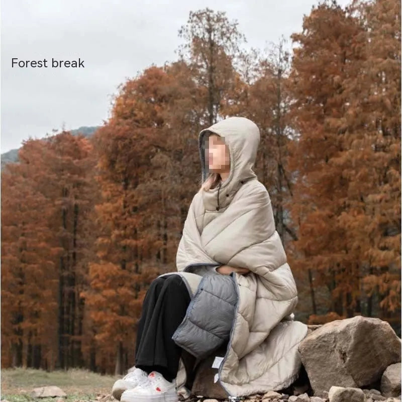 Army green outdoor cloak sleeping bag convertible to wearable blanket for camping