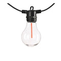 Waterproof 5m outdoor decorative string lights with 10 A60 transparent meteor bulbs in garden setting
