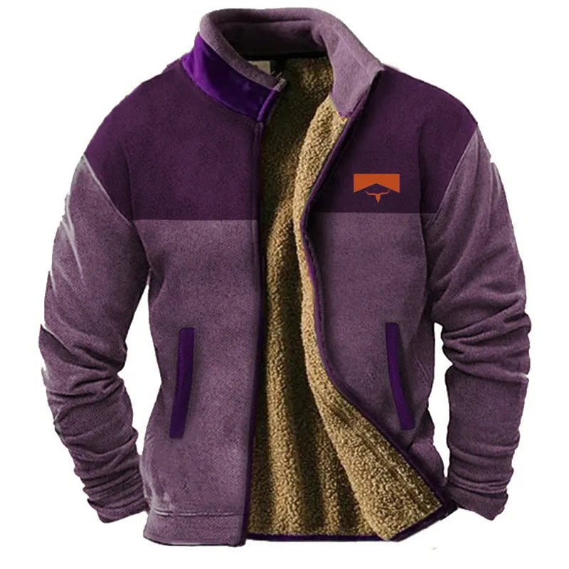 Men's green polyester fleece padded coat with regular cut and normal length