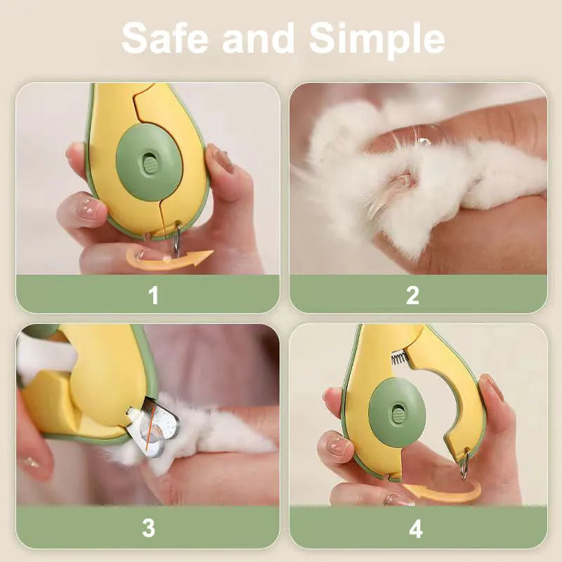 Professional LED light pet nail clipper for small dogs and cats in green, pink, or white.