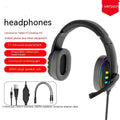 Gaming headset with LED breathing light, 40mm drivers, and omnidirectional microphone on a black surface