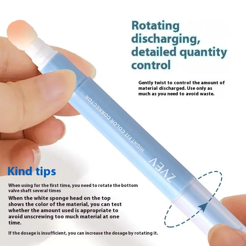 Concealer pen with sponge brush head containing 1.5g of cream in three colour options for skin coverage