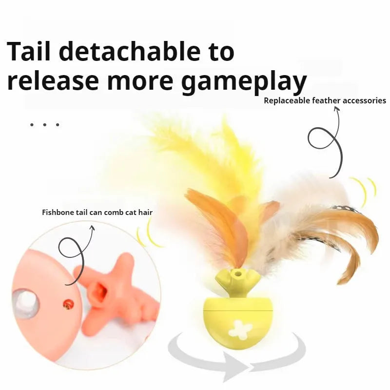 USB electric cat teasing ball with fish bone design in blue, pink or yellow colours
