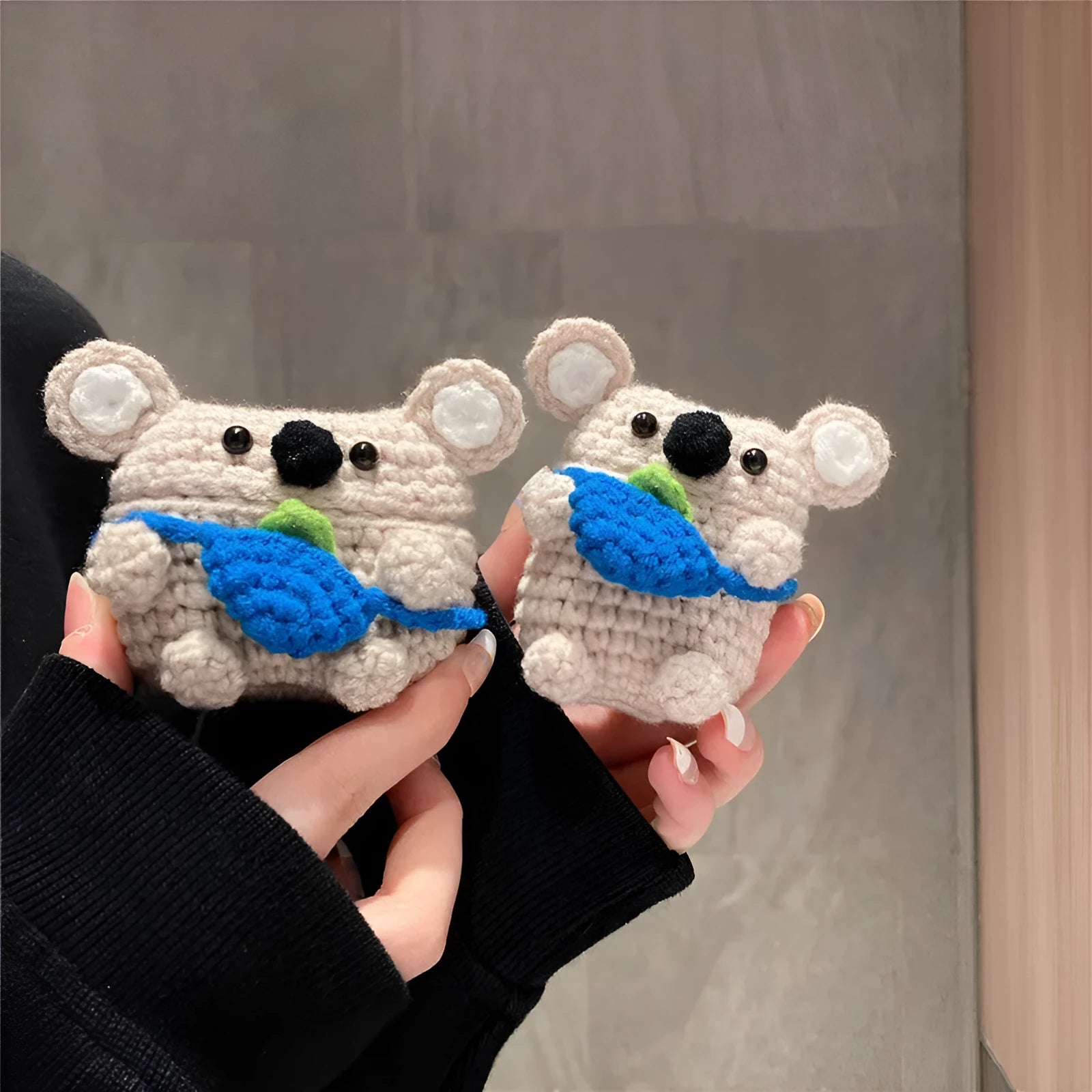 Hand-knitted koala bear backpack design earphone cover for AirPods charging case protection