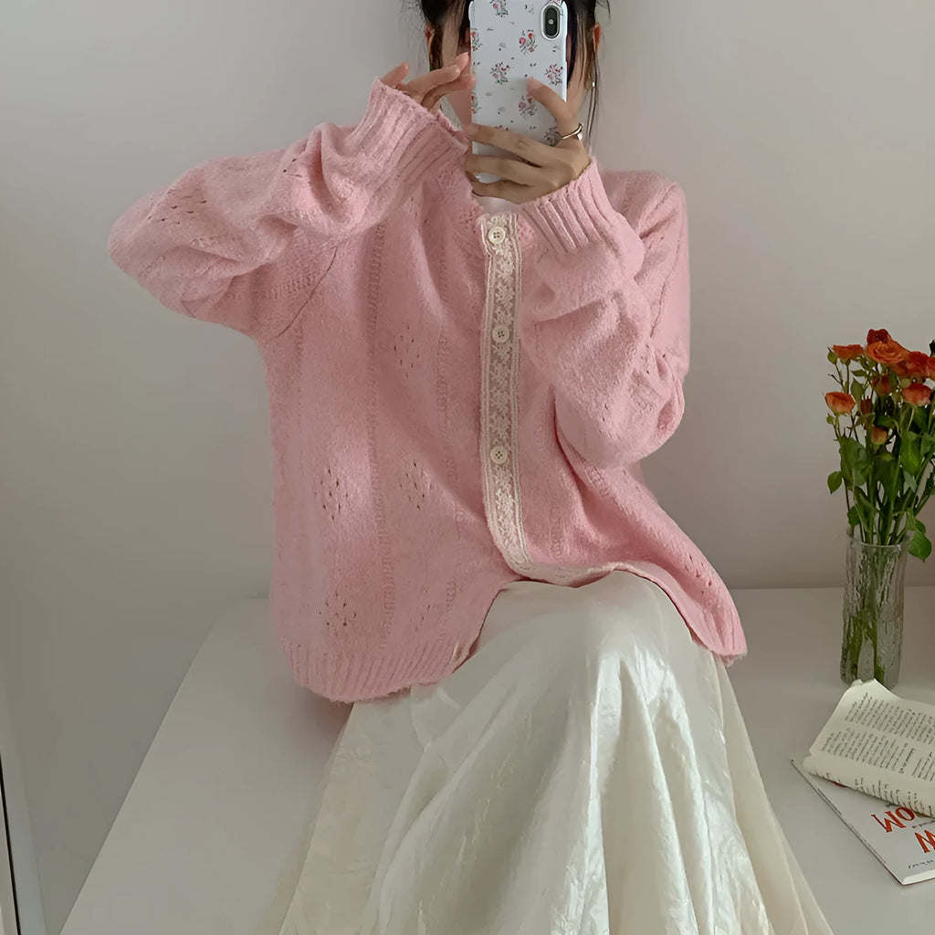 Korean retro style loose knitwear sweater coat in viscose fibre available in four colours