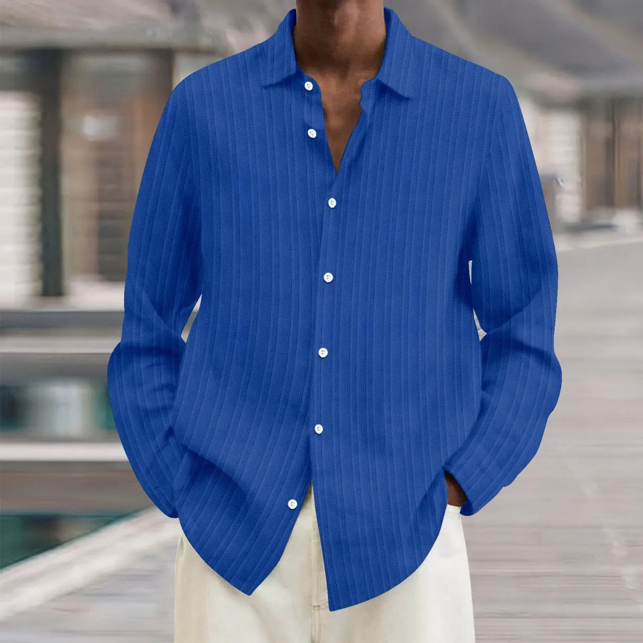 Men's striped cardigan shirt in British style with long sleeves and loose fit for summer business casual wear