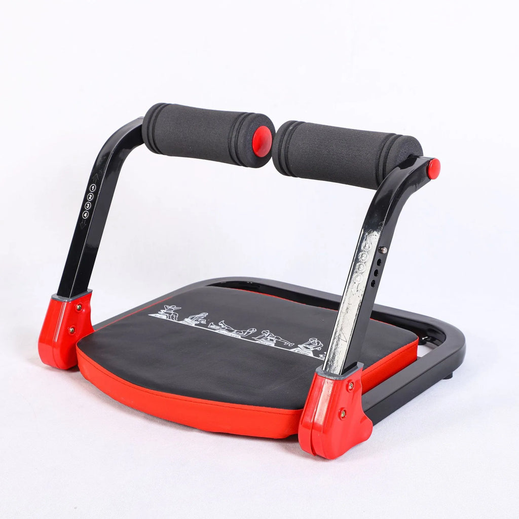 Sky blue and red portable mini abdominal exercise device for home and office fitness.
