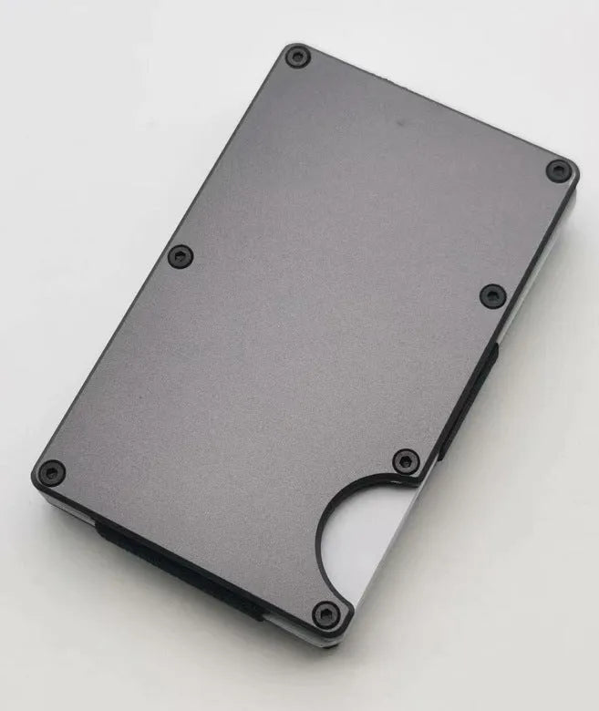 Aluminium grey carbon fibre wallet with RFID blocking for seven credit cards