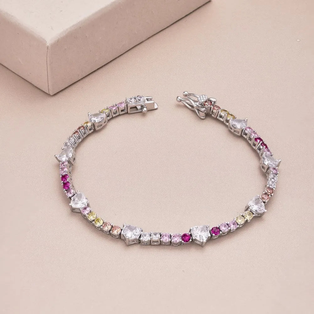 S925 sterling silver heart-shaped charm bracelet for women, adjustable 16-18cm length, Korean style design