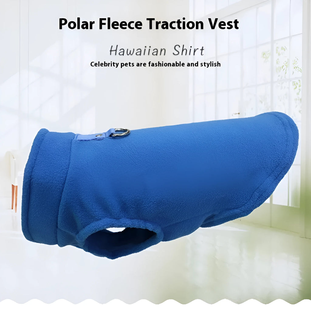 Dog wearing a solid colour thickened polar fleece waistcoat in a casual style