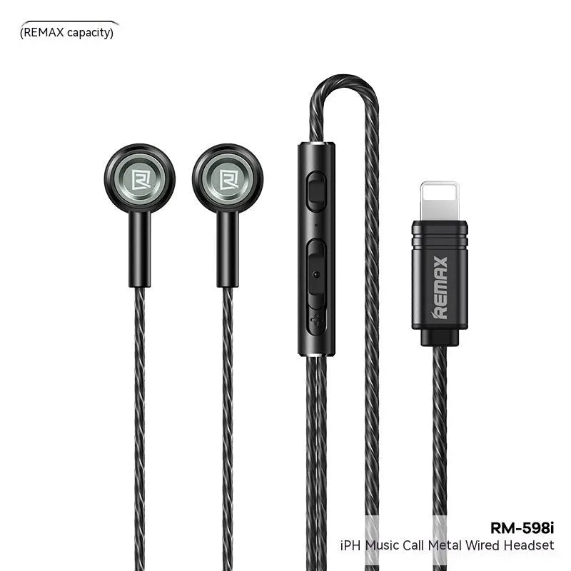Monster Remax RM711 metal in-ear TWS earbuds with wired Type-C and Lightning in Black