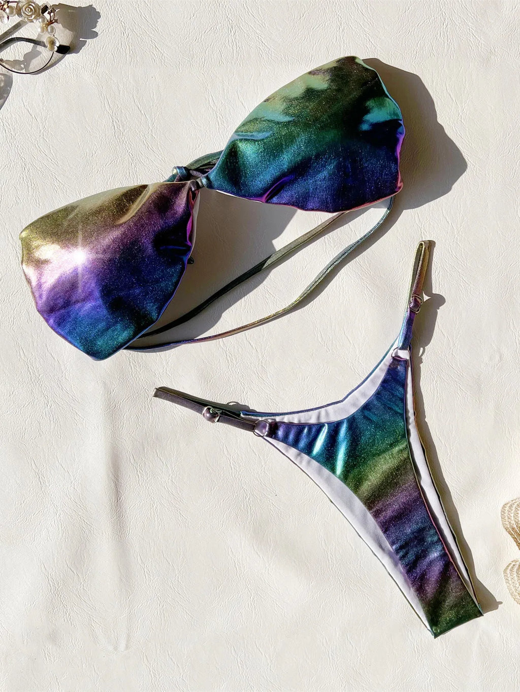Women's gradient purple bikini swimsuit set on mannequin