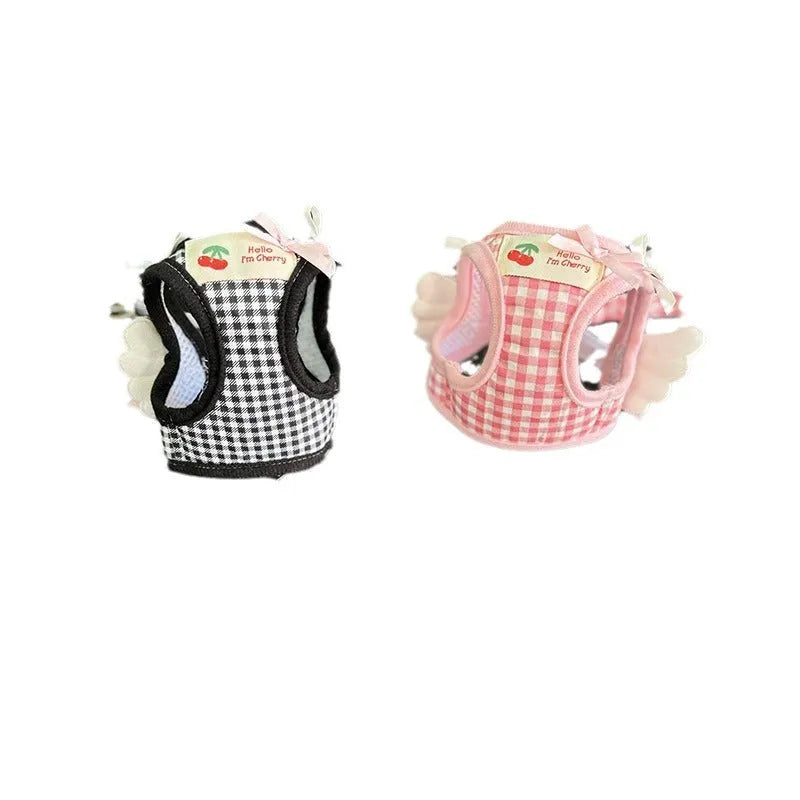 Cotton dog harness with chest and back strap in pink colour