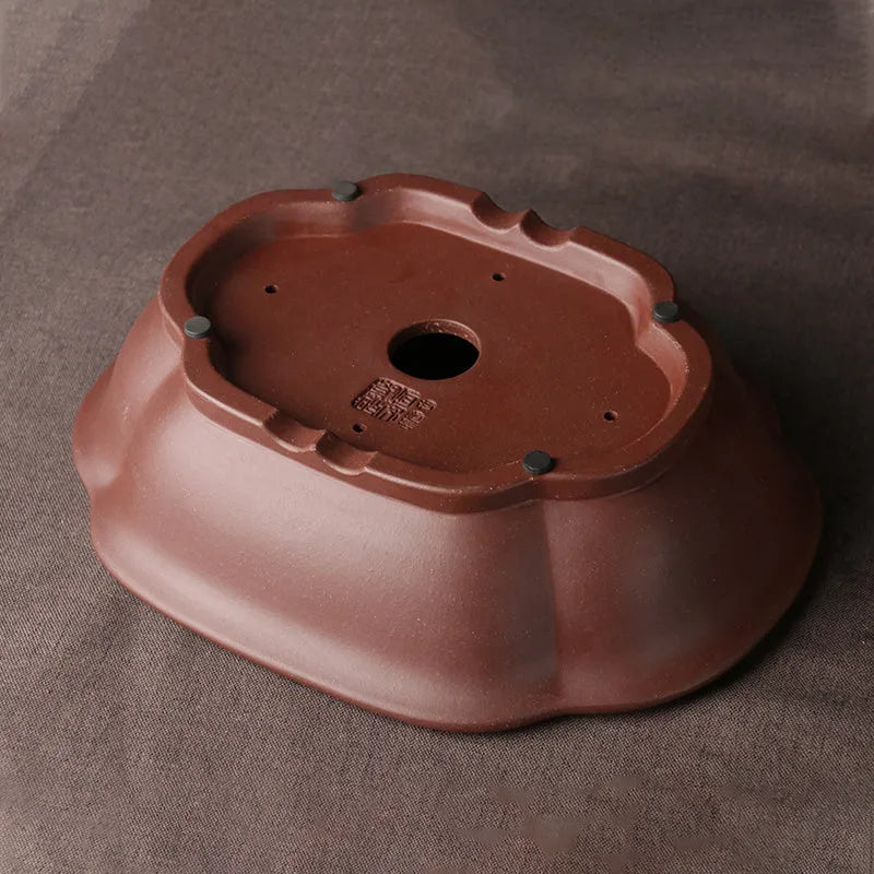 Handmade purple clay bonsai basin with classical Chinese design measuring 25x20x7cm