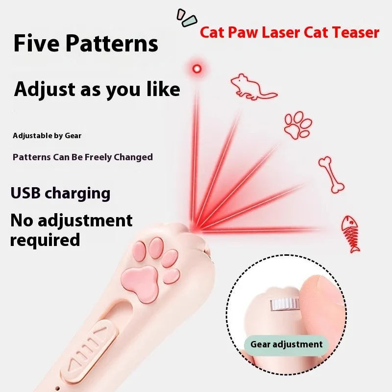 Cat pen light charging toy with self-hi button in pink, cream white, and sky blue colours