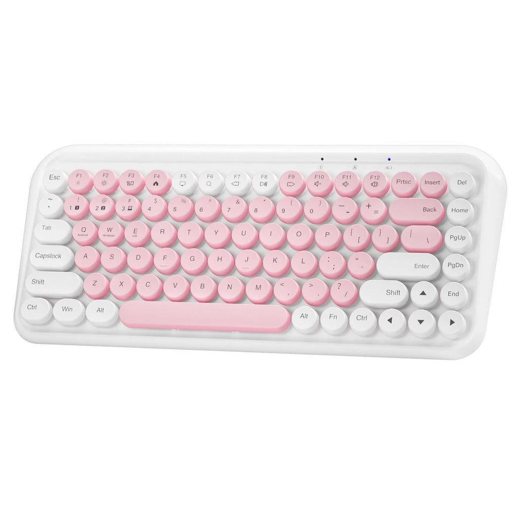 Pink wireless Bluetooth keyboard with mechanical keys and compact design