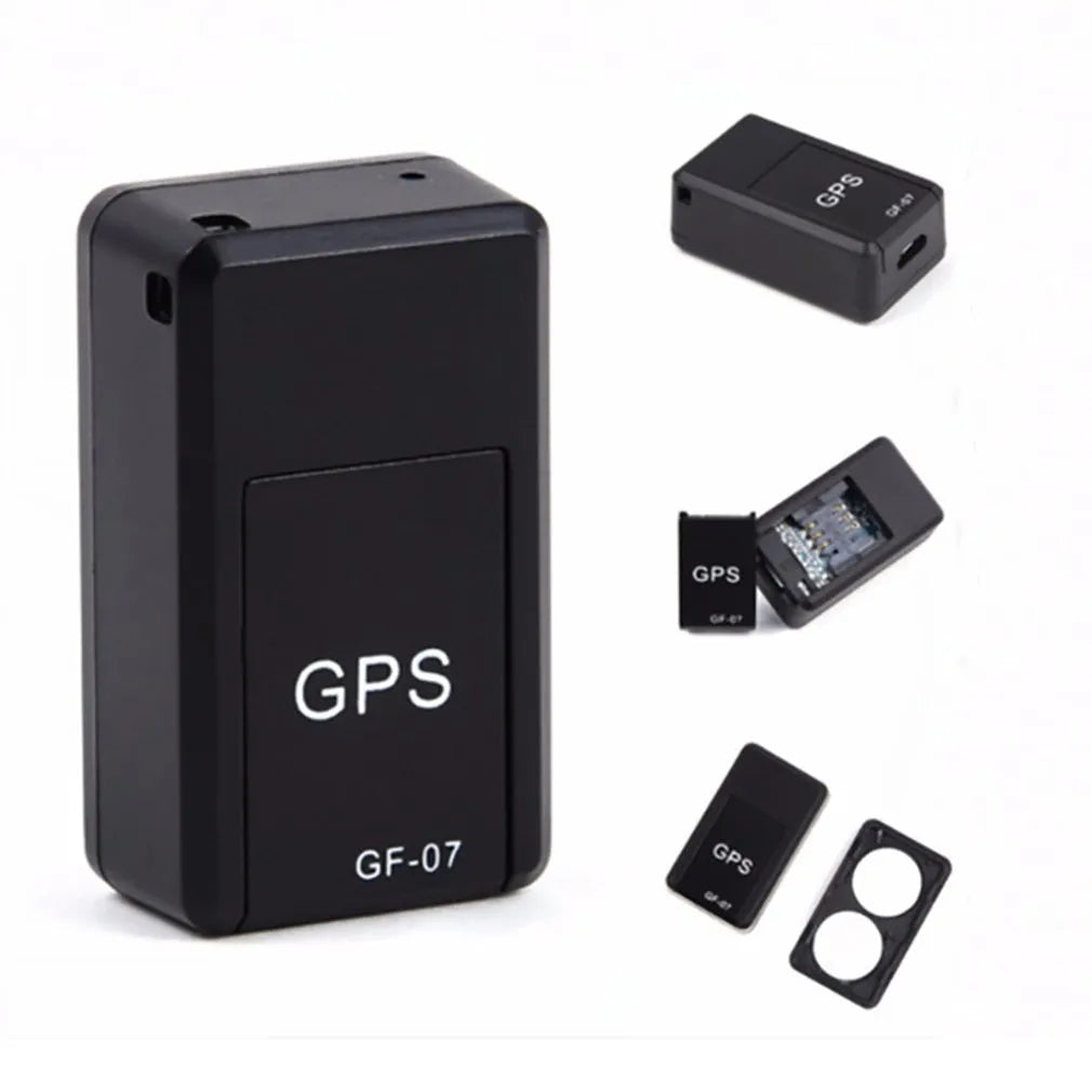 Black magnetic mini GPS tracker device with compact 35mm dimensions for vehicle tracking