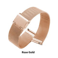 Milani silk woven stainless steel watch band in silver, showing textured finish and metal clasp