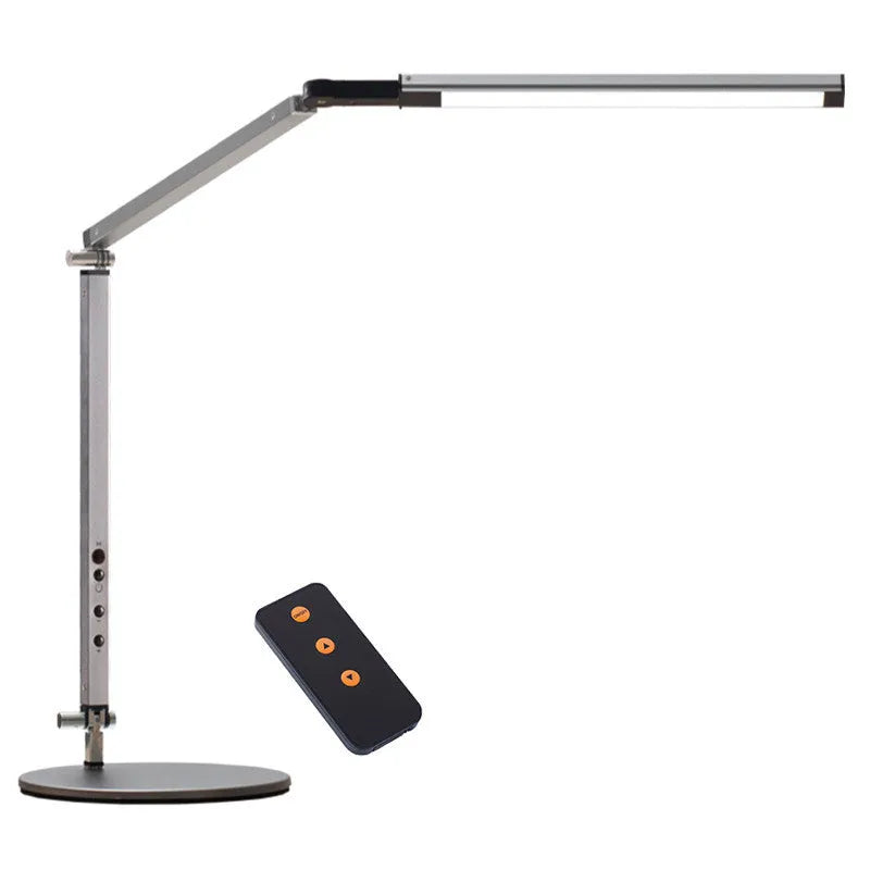 A modern aluminium clip-on desk lamp with a flexible arm and remote control, shown in dazzling black finish.