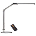 A modern aluminium clip-on desk lamp with a flexible arm and remote control, shown in dazzling black finish.