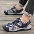 Men's blue and black casual sports shoes with Velcro closure and mesh upper