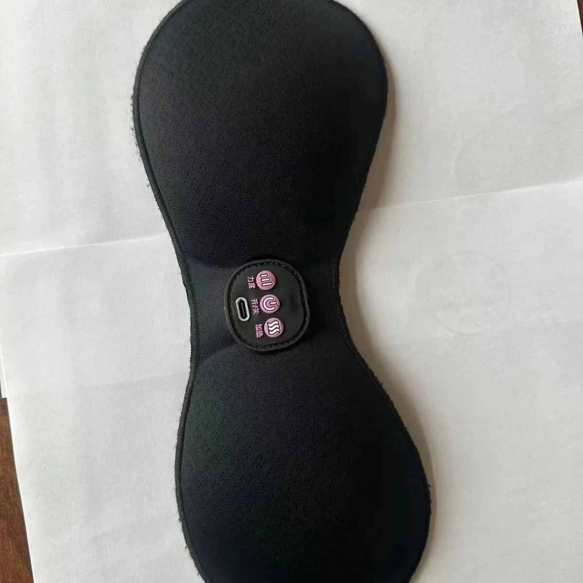 Black electric massage chest paste with adhesive stickers and 3-key English interface for vibration massage