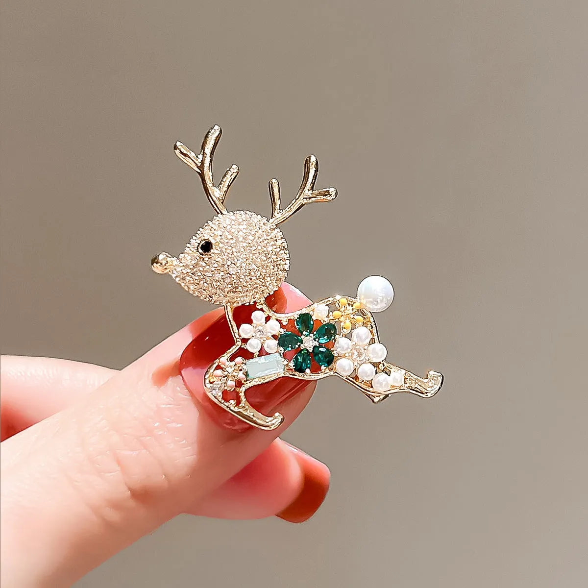 Cute deer alloy brooch with floral shape and cartoon deer in 371 Sika Deer colour
