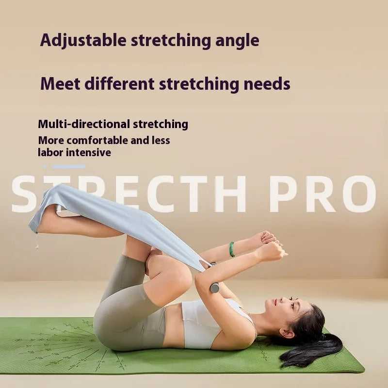 Grey or pink yoga stretching tool for shoulder and hip flexibility exercises