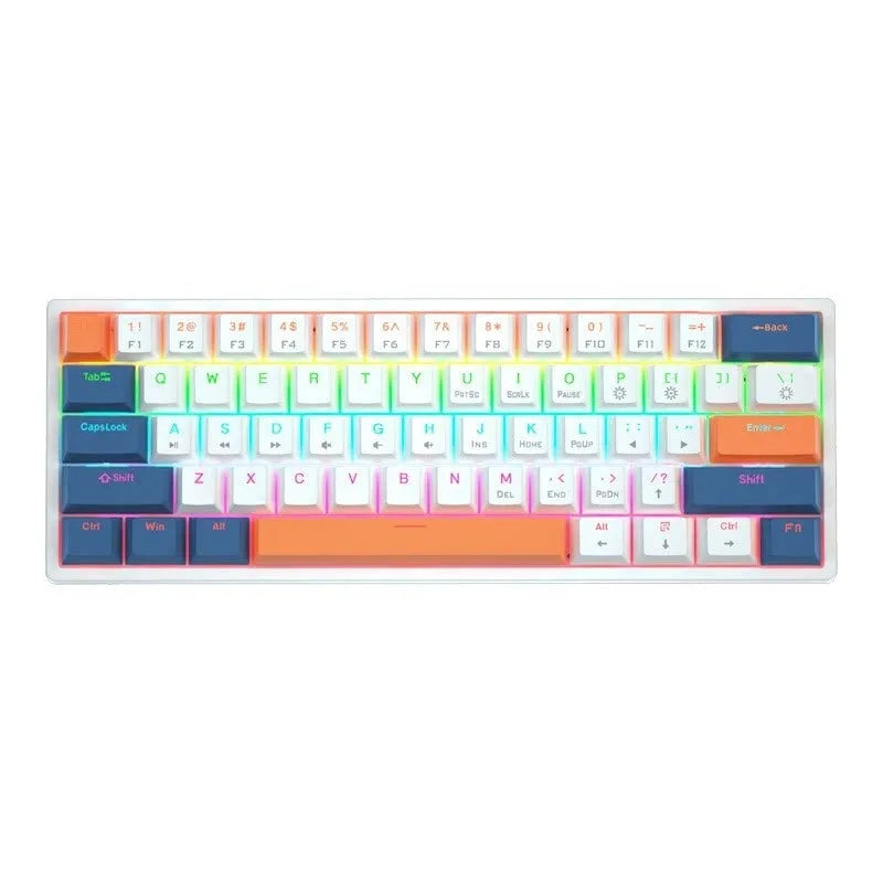 61-key compact mechanical keyboard with blue-white tea switches and wired connection