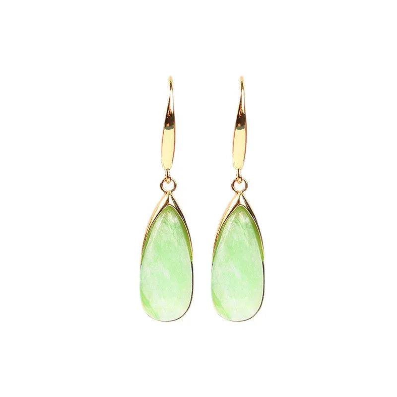 Geometric copper earrings with water droplet design and electroplated jade finish in Chinese style