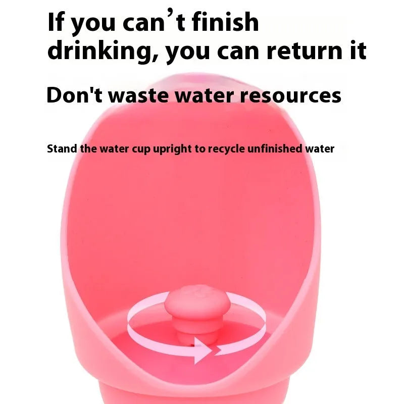 Collapsed and opened views of a silicone folding pet water cup with a lid, shown in a choice of colours.