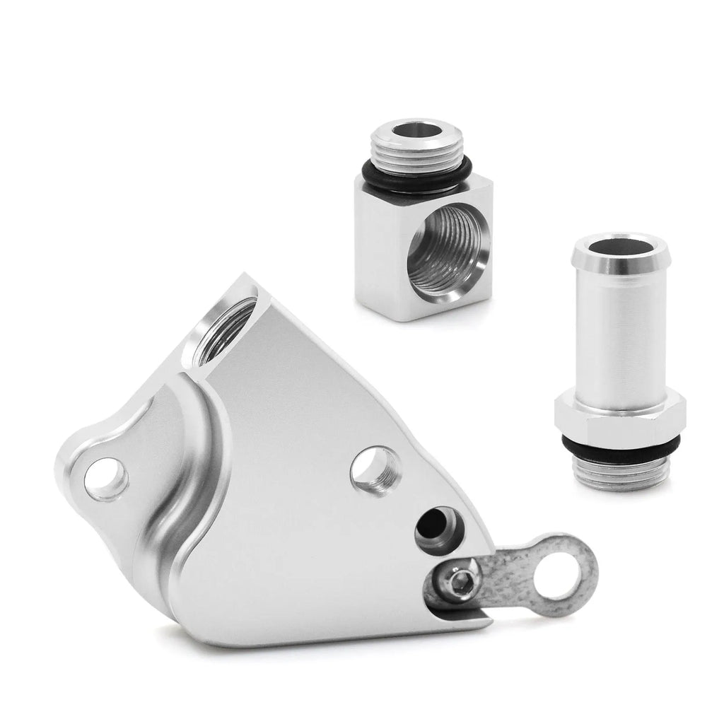 Aluminium K Series intake manifold coolant adapter for K20 and K24 engines.