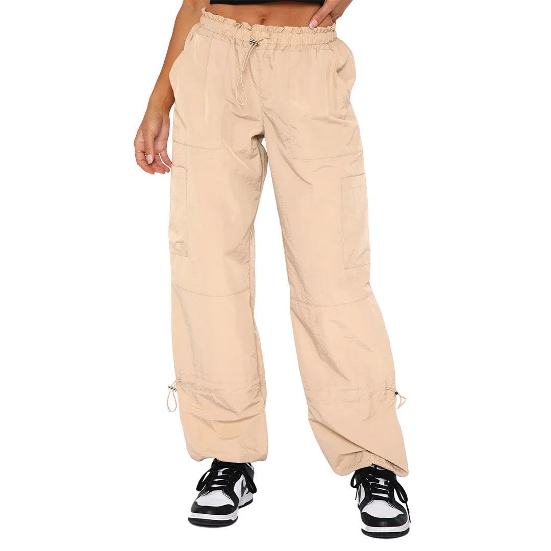 Straight-leg cargo casual trousers with multiple pockets in a neutral colour.