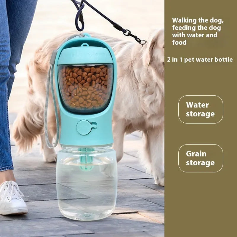 Blue portable dog drinking cup with two-in-one design and split water grain feature