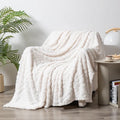 Shu cotton velvet jacquard throw blanket in solid colour with plant flower pattern on modern sofa
