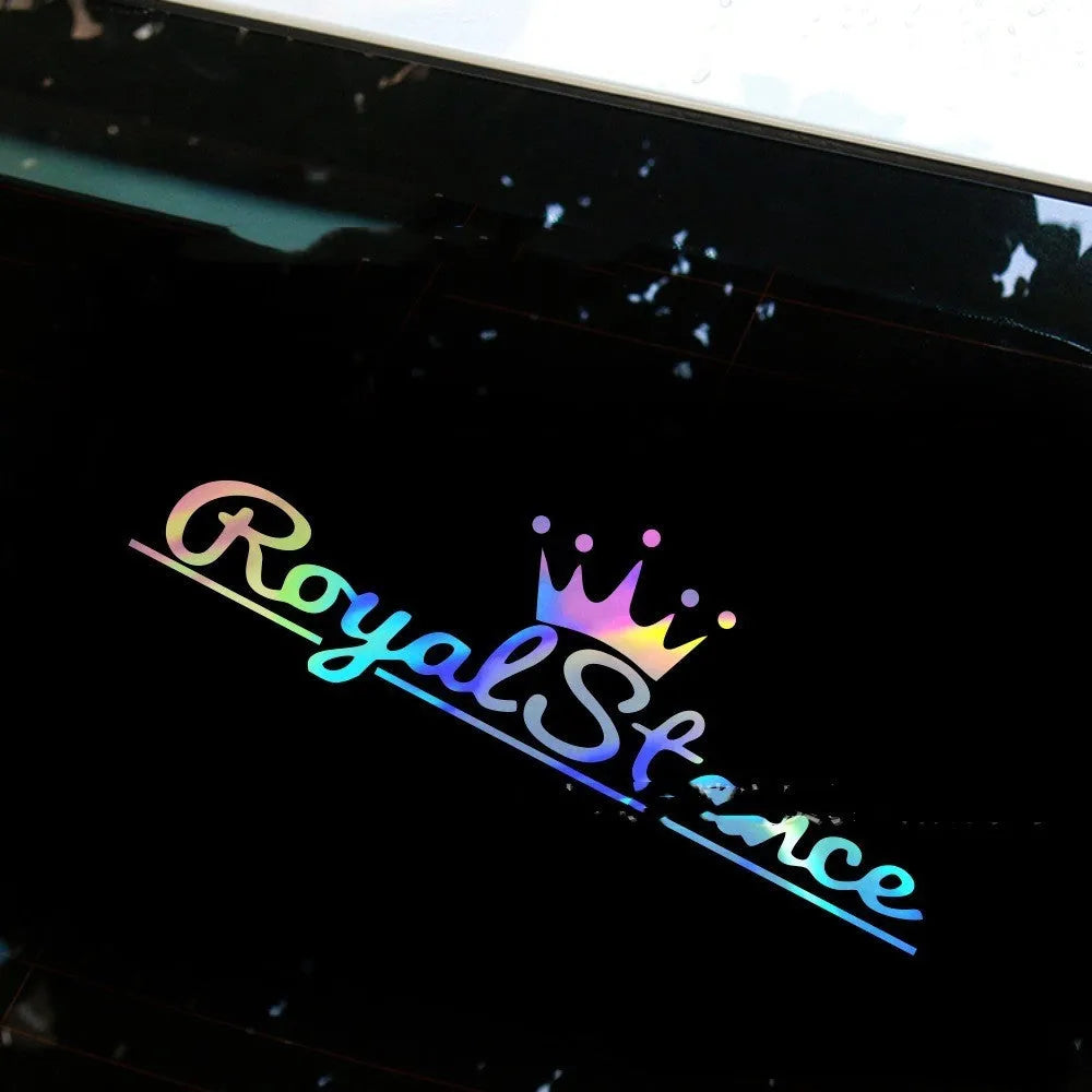 Reflective colourful crown car sticker measuring 30cm by 12cm on vehicle window