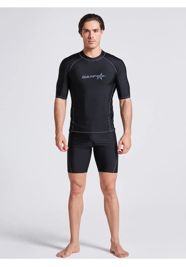 Men's quick-drying half sleeve wetsuit swimsuit for snorkeling and surfing in nylon fabric