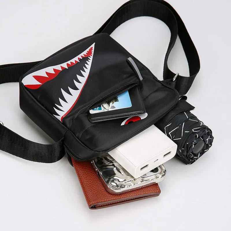 Men's small casual crossbody bag in Oxford cloth with animal print pattern
