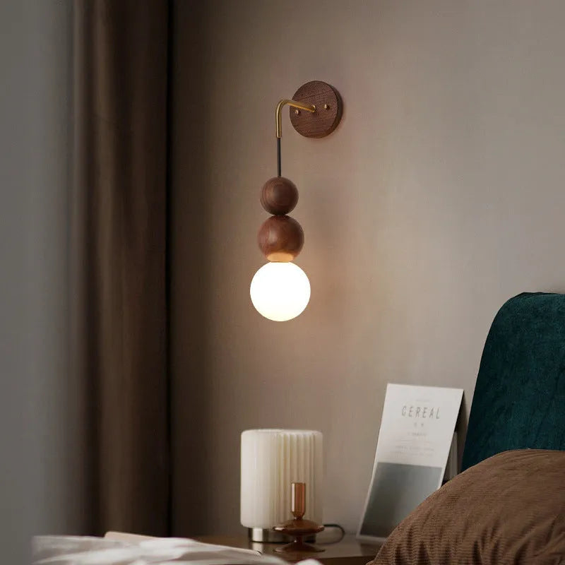 Walnut and copper lollipop suspension wall lamp with tricolour lighting